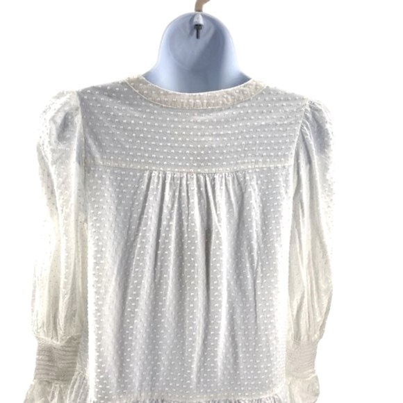 Pomander Place | NEW White Swiss Dot Kenzo Long Sleeve V-Neck Mini Dress Size S - Picture 8 of 11